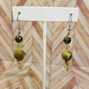 Green Beaded Dangling Earrings